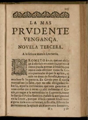 La Mas Prudente Vengança : Novela Tercera