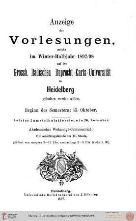 Wintersemester 1897/1898
