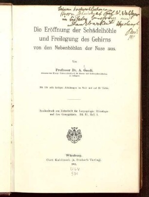 Die Eröffnung der Schädelhöhle und Freilegung des Gehirns von der Nebenhöhlen der Nase aus