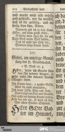 XIV. Gebetm um würdige Geniessung des H. Abendmahls.