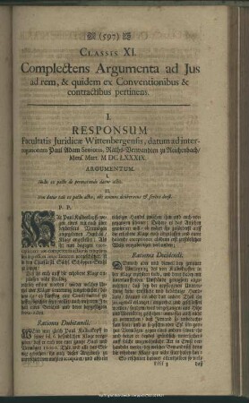 Classis XI. Complectens Argumenta ad Ius ad rem, & quidem ex Conventionibus & contractibus pertinens