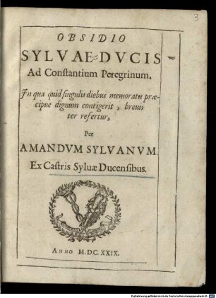 Obsidio Sylvae-Ducis, ad Constantinum Peregrinum