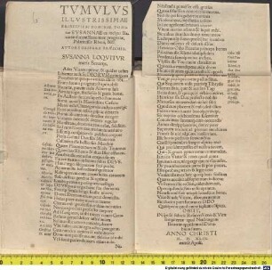 Tumulus Illustrissimae Principis ac Dominae, Dominae Susannae ex inclyto Bavariae ducum Stemmate prognatae Palatinissae Rheni et ...