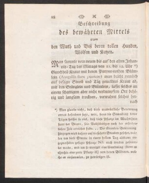 Beschreibung des bewährten Mittels gegen den Wuth und Biß ...