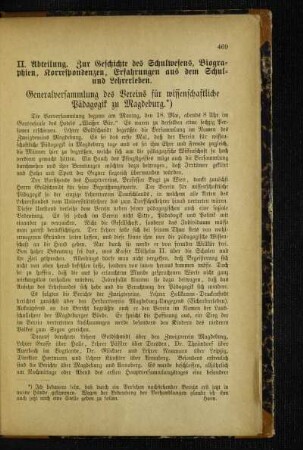 Generalversammlung des Vereins für wissenschaftliche Pädagogik zu Magdeburg