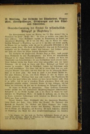 Generalversammlung des Vereins für wissenschaftliche Pädagogik zu Magdeburg