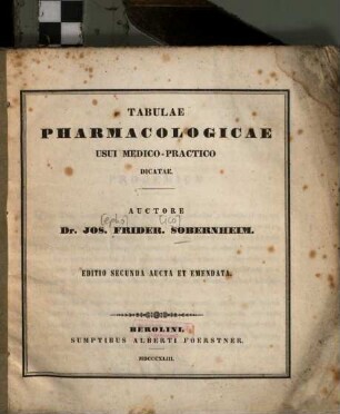 Tabulae pharmacologicae usui medico-practico dicatae