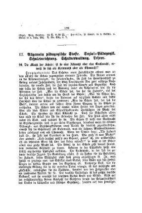 III. Allgemein pädagogische Stoffe, Sozial-Pädagogik, Schuleinrichtung, Schulverwaltung, Lehrer