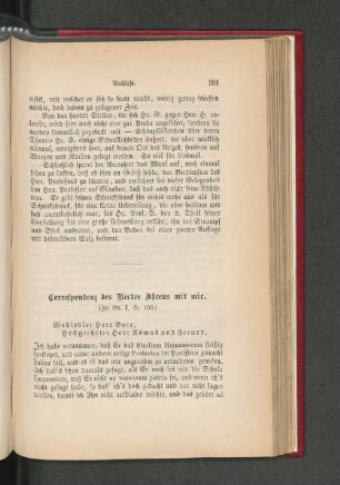 Correspondenz des Rector Ahrens mit mir.