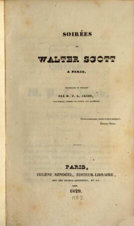 Soirées de Walter Scott à Paris