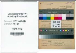Entnazifizierung Fritz Picht, geb. 07.10.1902 (Verw.Sekretaer)