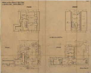 Fischer, Theodor; Icking - Schlederloh (Isartal); Landhaus Theodor Fischer - Grundriss UG, Grundriss EG, Grundriss OG, Grundriss DG