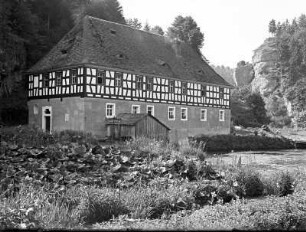 Waischenfeld-Rabeneck. Rabenecker Mühle (bezeichnet 1783). Flussansicht