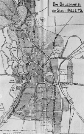 Stadtplan mit Darstellung der Bauzonen in Halle