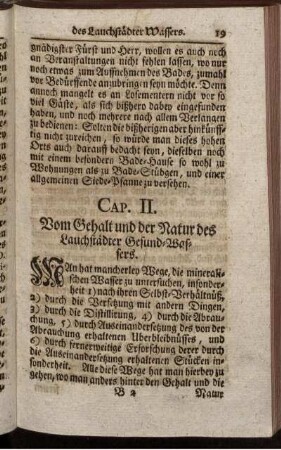 Cap. II. Vom Gehalt und der Natur des Lauchstädter Gesund-Wassers.