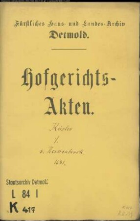 Küster, Ludolf zu Blomberg gegen Franz Christoph von Kerssenbrock zu Barntrup - Schuldforderung
