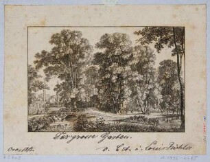Partie im Großen Garten in Dresden, mit dem Kaitzbach, aus den 30 Malerischen An- und Aussichten