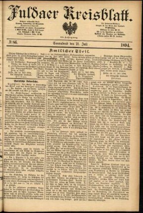 Erste Ausgabe vom Samstag, den 21. Juli 1894.