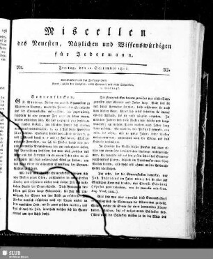 Miscellen des Neuesten, Nützlichen und Wissenswürdigen für Jedermann