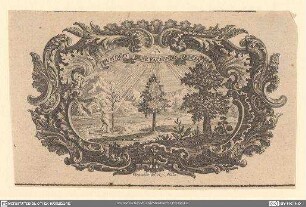 [Vignette: Obstbäume unter Auge der Vorsehung, Putto pflanzt Baum]