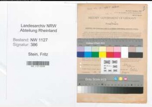 Entnazifizierung Fritz Stein , geb. 21.11.1897 (Verwaltungssekretaer)