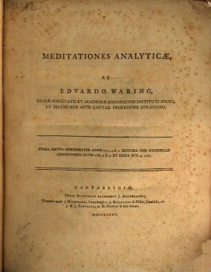 Meditationes Analyticae