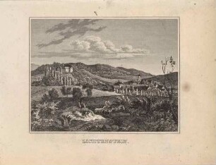 Schloss Lichtenstein im Westerzgebirge in Sachsen mit der St.-Laurentius-Kirche in der gleichnamigen Stadt, aus Schiffners Beschreibung von Sachsen um 1840