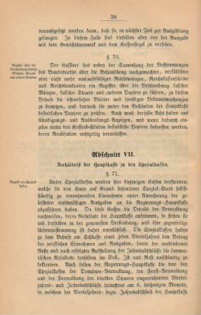 Abschnitt VII. Verhältnis der Hauptkasse zu den Spezialkassen.