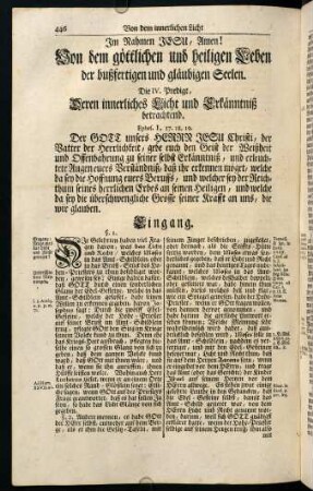 446-466, Die IV. Predigt, Deren innerliches Licht und Erkänntniß betrachtend.