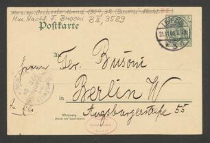 Postkarte an Ferruccio Busoni : 21.11.1904