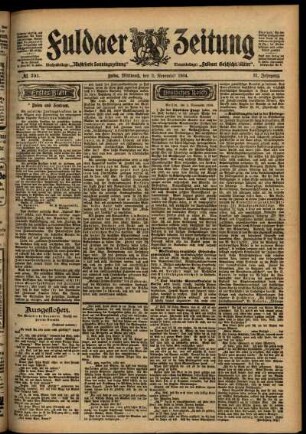 Erste Ausgabe vom Mittwoch, den 02. November 1904.