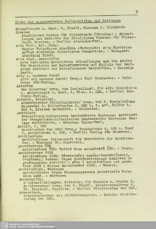Liste der ausgewerteten Zeitschriften und Zeitungen