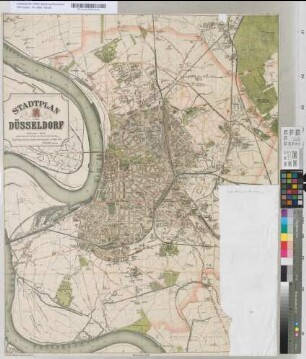 Stadtplan von Düsseldorf. Angefertigt durch das Stadtvermessungsamt im Jahre 1903. Walraff, Obergeometer / Lith.Druck & Verlag von L.Schwann, Düsseldorf. Musterregister N°573