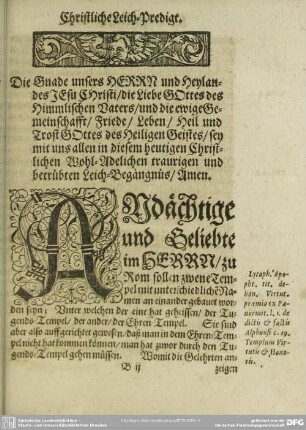 Leichenpredigt : Christliche Leich-Predigt. Eingang. Erklärung.