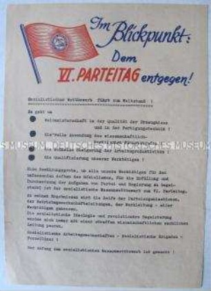 Hektografiertes Propagandaflugblatt der SED-BPO des VEB Porzellanwerk Kahla aus dem Vorfeld des VI. Parteitages