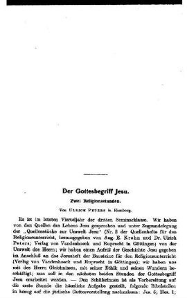 Der Gottesbegriff Jesu : Zwei Religionsstunden