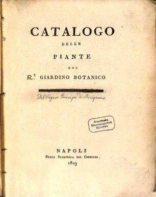 Catalogo delle Piante del Giardino Botanico del Signore Principe Bisignano