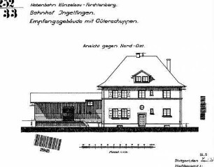 Ingelfingen: Empfangsgebäude mit Güterschuppen Nordostansicht