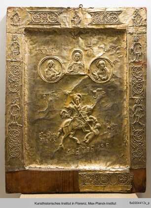 Ikone mit Pantokrator; Deesis und Heiligen (hinter Glas)