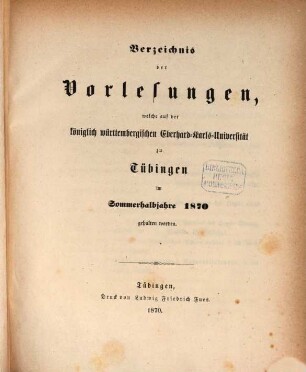 Tübinger Universitätsschriften. 1870