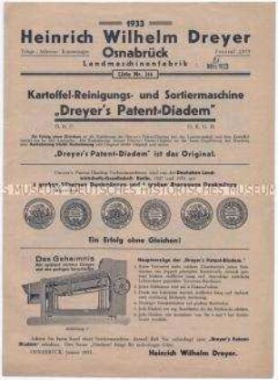 Kartoffel-Reinigungs- und Sortiermaschine "Dreyer's Patent-Diadem"