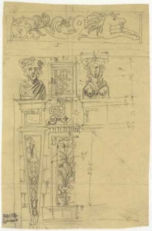 Schrank aus Hannover, Hermenpilaster, Fries