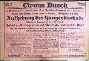 Maueranschlag mit dem Aufruf zu einer Protestveranstaltung gegen die Politik der Entente nach Beendigung des 1. Weltkrieges