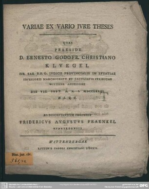 Variae Ex Vario Iure Theses