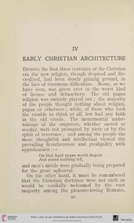 IV. Early Christian Architecture