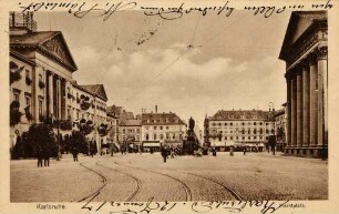 Postkartenalbum mit Motiven von Karlsruhe. "Karlsruhe. Marktplatz"