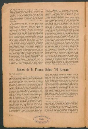 Juicios de la prensa sobre "El Rescate"