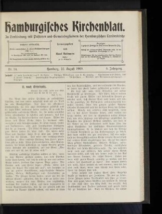 Hamburgisches Kirchenblatt. Nr. 34. Hamburg, 22. August 1909. 6. Jahrgang.