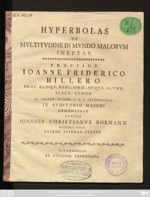 Hyperbolas De Mvltitvdine In Mvndo Malorvm Ineptas