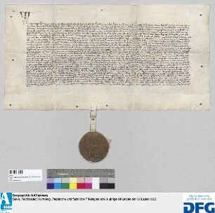 Der kaiserliche Hofrichter Primissel, Herzog in Teschen, vidimiert die Urkunde Kaiser Karls IV. d.d. 1355 April 5 (SS/C Nr. 23), in welcher der Kaiser in Bestätigung einer früheren, unterm 23. April 1350 ergangenen Urkunde (KA/A Nr. 25) alle seine den Privilegien und Freiheiten der Stadt Nürnberg ("Nuremberg") widerstreitenden Briefe als kraftlos erklärt. - Siegler: das Hofgericht.